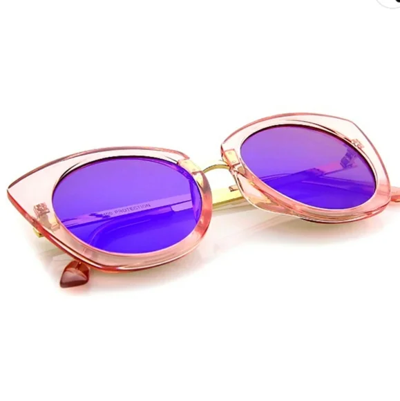 Women's Crystal Frame Colored Mirror Cat Eye Sunglasses - Picture 2 of 10